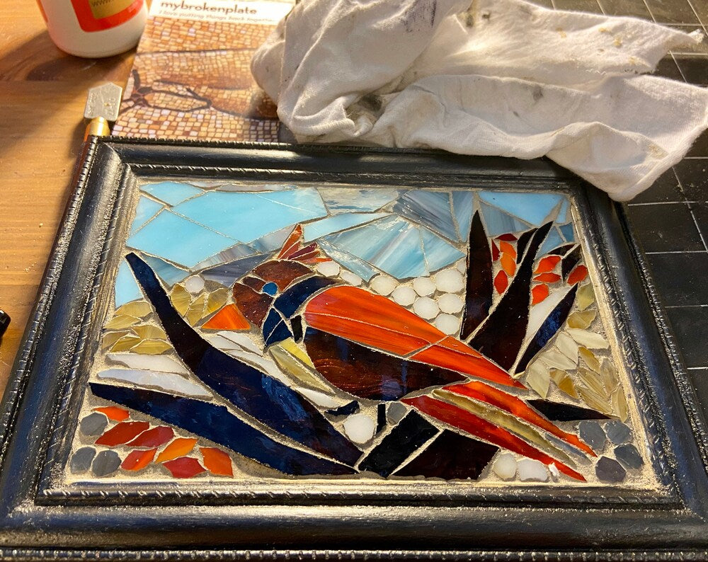 Stained glass mosaic bird