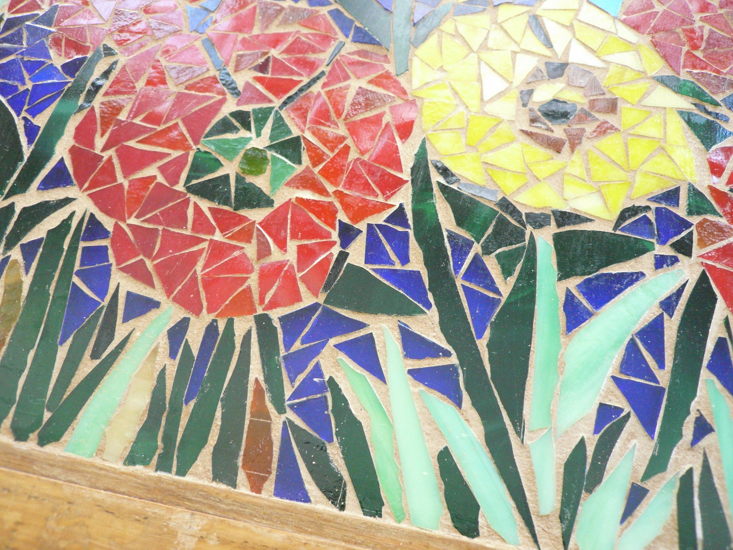 Mixed flower mosaic window, flower art, stained glass window, poppy window, flower mosaic, flower lover, garden art, flowers