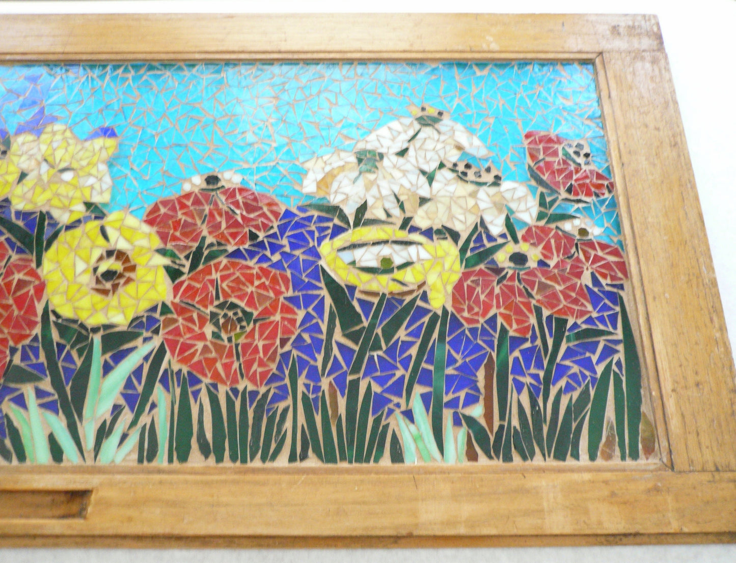 Mixed flower mosaic window, flower art, stained glass window, poppy window, flower mosaic, flower lover, garden art, flowers