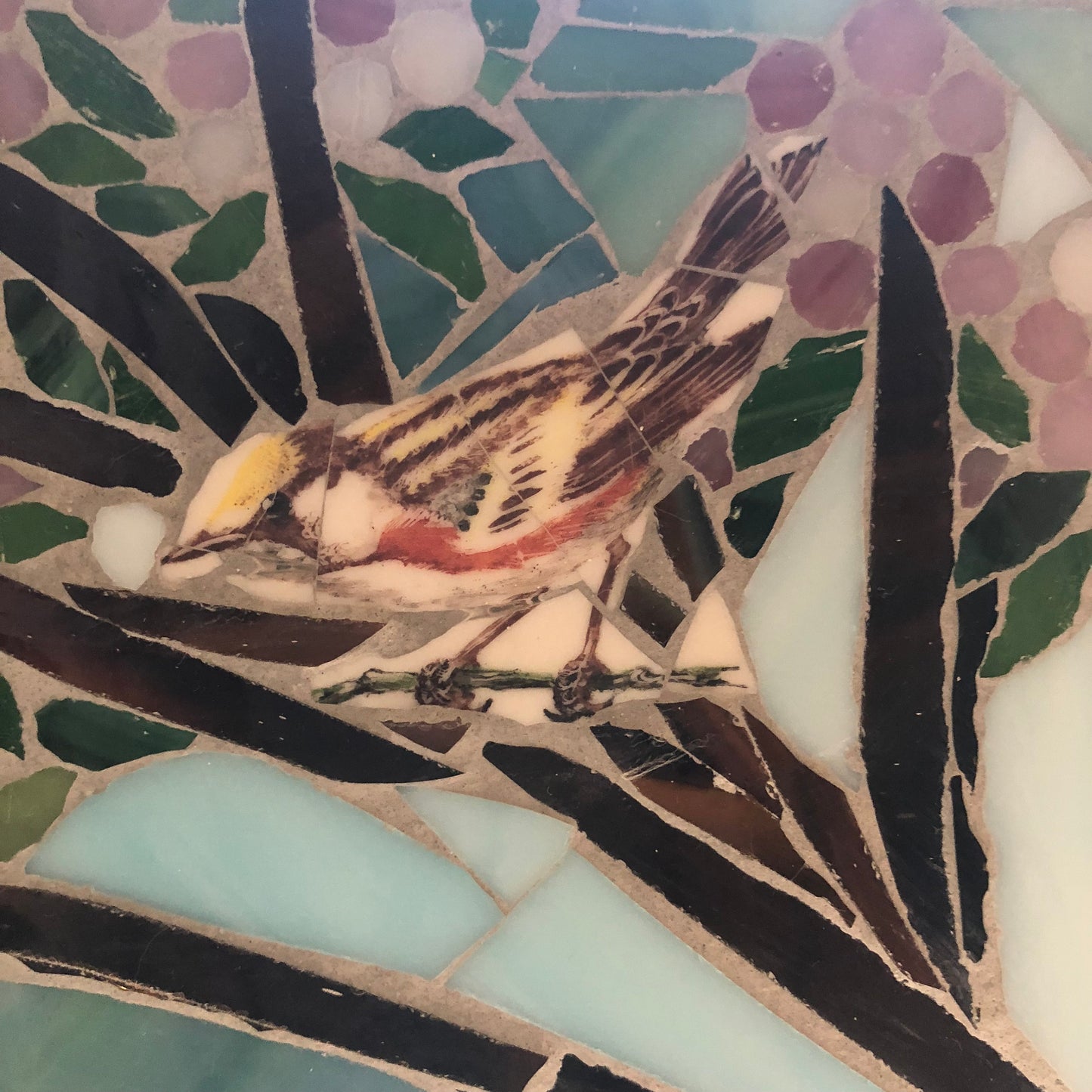 Chestnut-Sided Warbler, Stained Glass Mosaic, Broken China Mosaic, wall art, bird art, mosaic bird, custom mosaic, bird lover