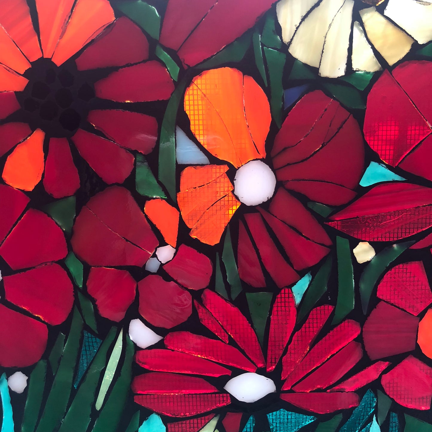 Mosaic poppy window, poppy mosaic, stained glass window, Flower art, poppy art, stained glass mosaic,red poppy remembrance, botanicals