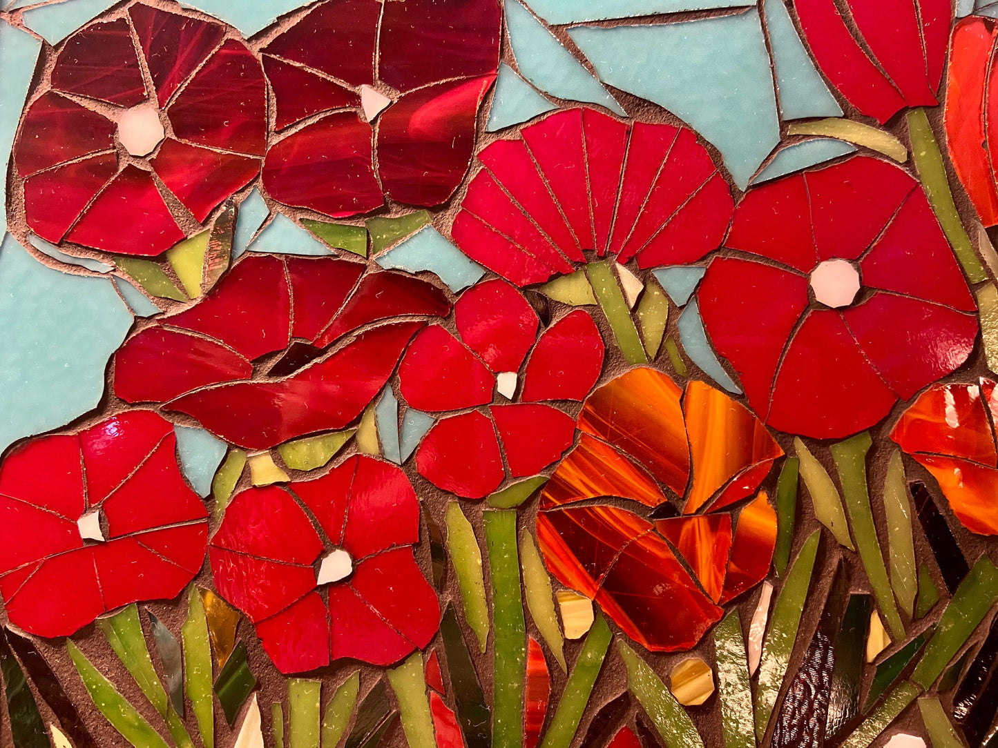CUSTOM ORDER - Mosaic poppy window, Red stained glass, mosaic art, flower mosaic art, stained glass, stained glass mosaic, poppies wall art.