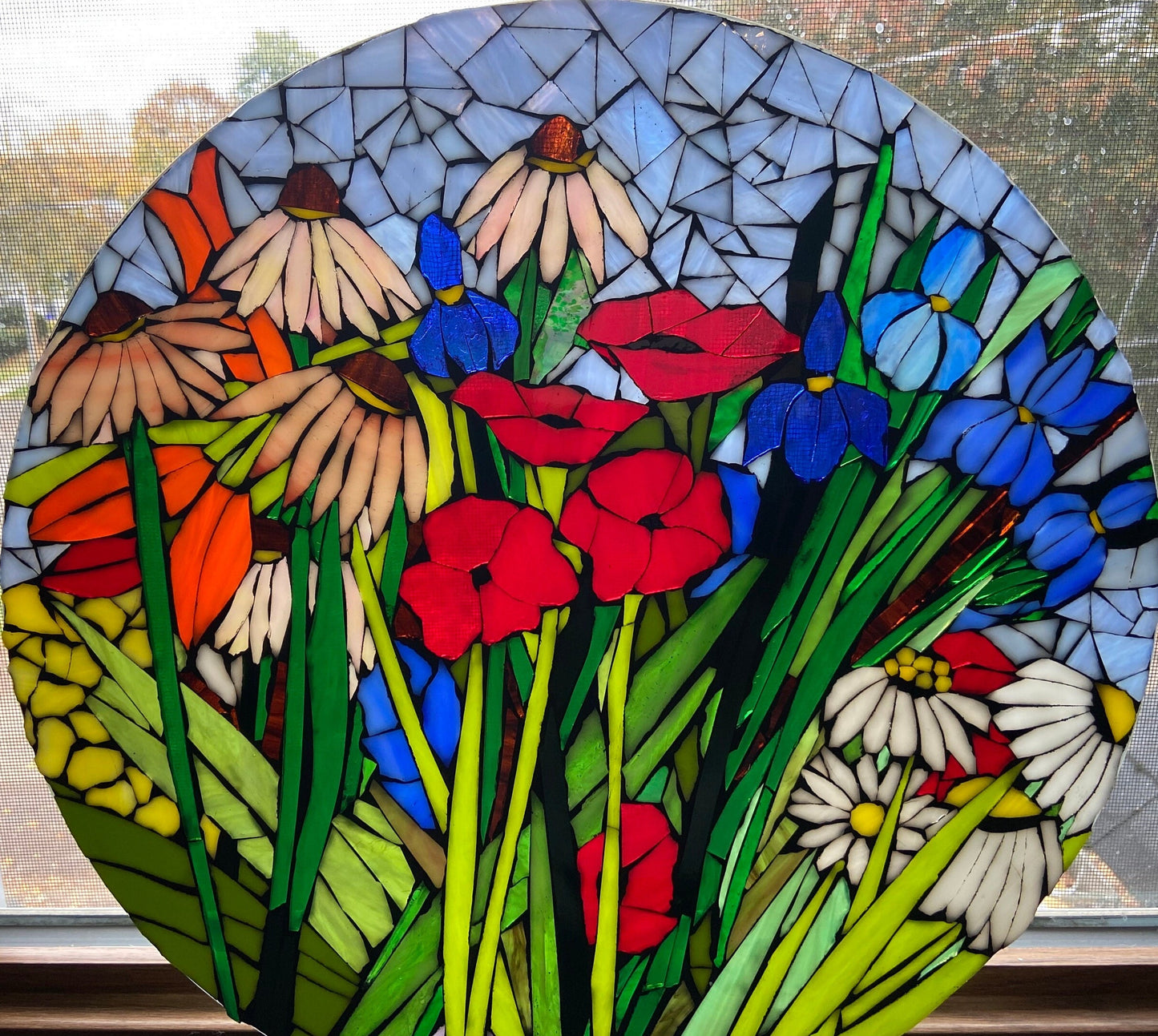 Made to order Small 15" Transom Window Mixed Flower Stained Glass