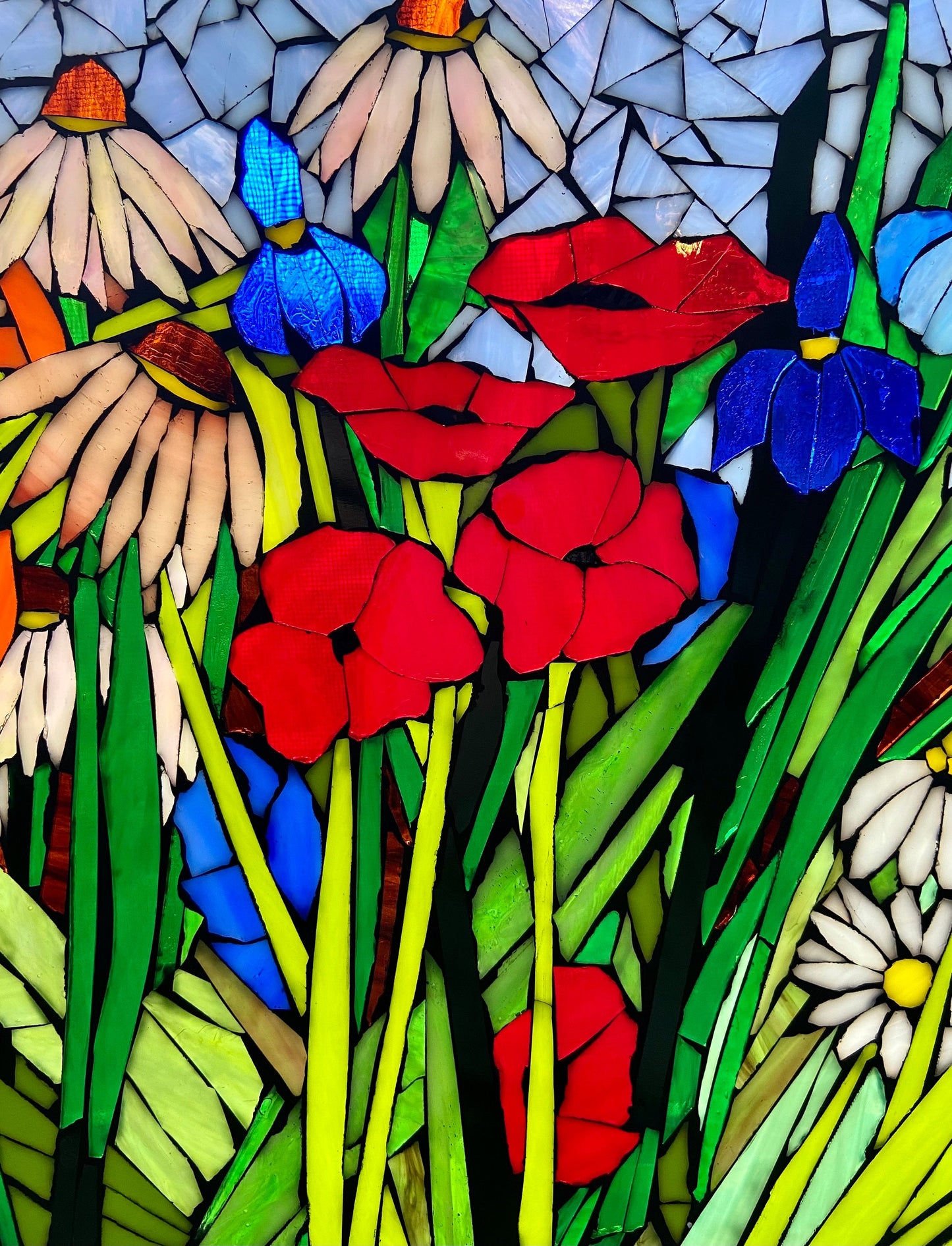 Made to order Small 15" Transom Window Mixed Flower Stained Glass