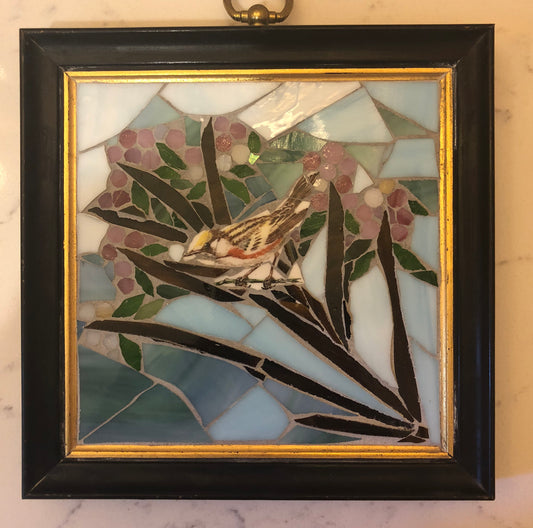 Chestnut-Sided Warbler, Stained Glass Mosaic, Broken China Mosaic, wall art, bird art, mosaic bird, custom mosaic, bird lover