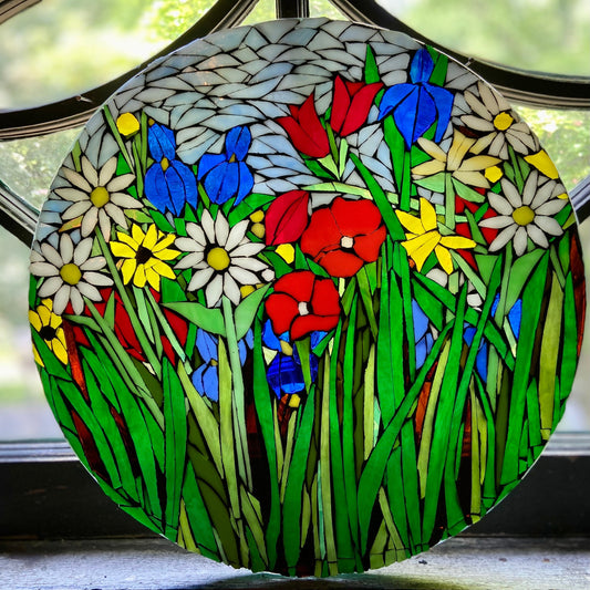Made to order Mixed Flower Stained Glass 20" Transom Window